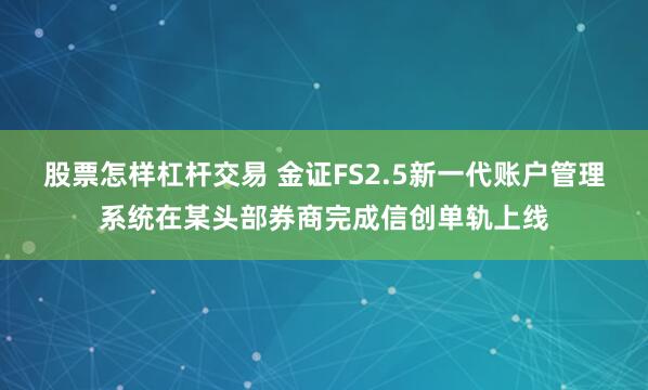 股票怎样杠杆交易 金证FS2.5新一代账户管理系统在某头部券商完成信创单轨上线
